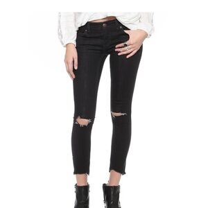 Free People Black Denim Jeans Pants Bella Swan Destroyed Hem Black Size 25